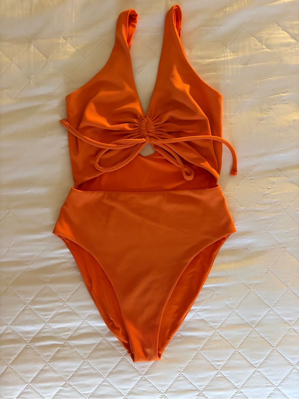 Orange One-Piece Swimsuit with Front Tie and cut-out